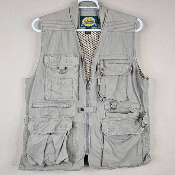 Cabelas Safari Vest Mens Large Beige Multi Pocket Fishing Hunting - Picture 1 of 16
